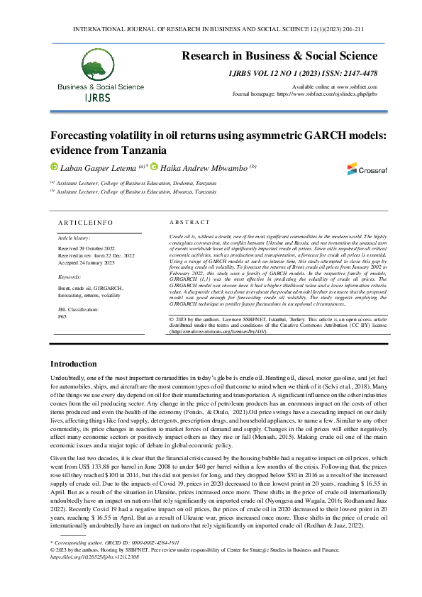 (PDF) Forecasting volatility in oil returns using asymmetric GARCH ...
