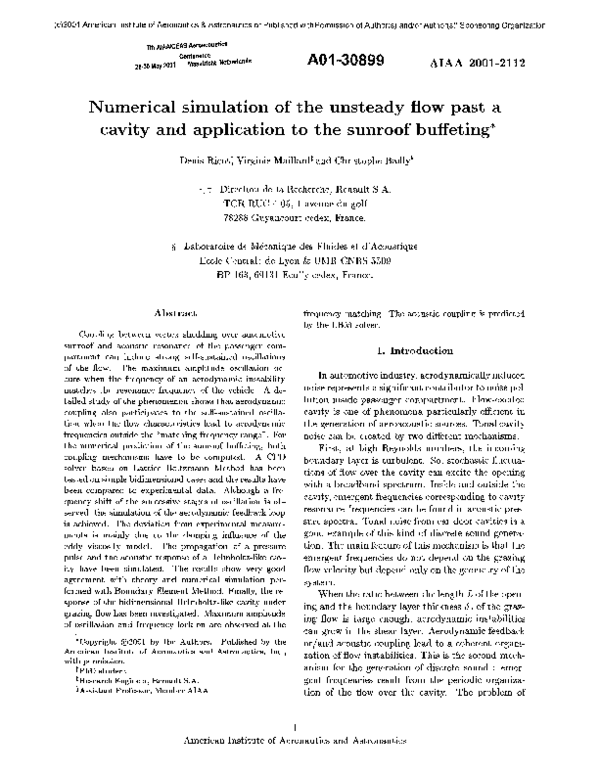 (PDF) Numerical simulation of the unsteady flow past a cavity and ...
