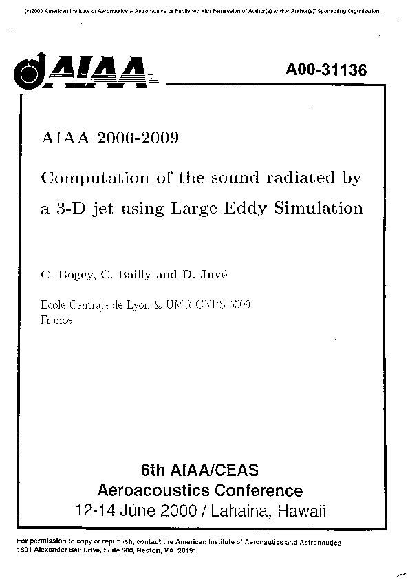 (PDF) Computation of the sound radiated by a 3-D jet using large eddy ...