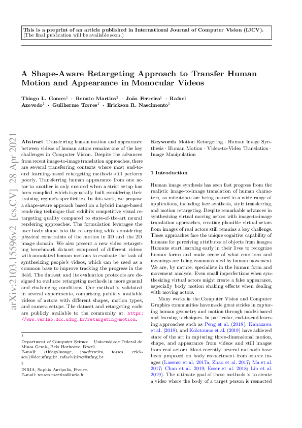 (PDF) A Shape-Aware Retargeting Approach to Transfer Human Motion and ...