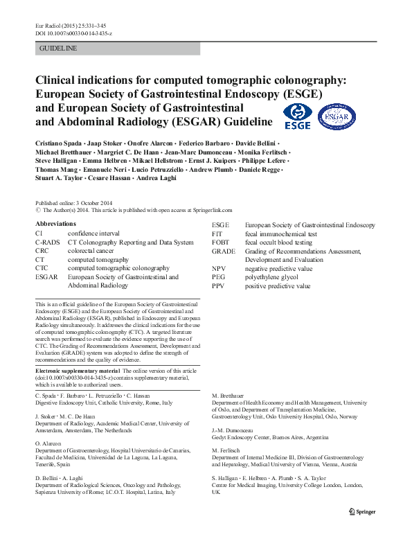 (PDF) Clinical indications for computed tomographic colonography