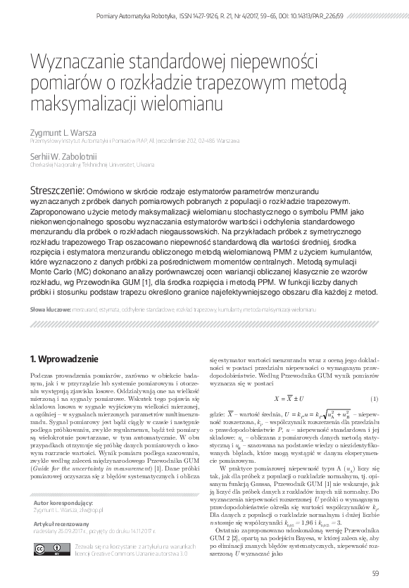 (PDF) Evaluation of the Uncertainty of Trapeze Distributed Measurements ...