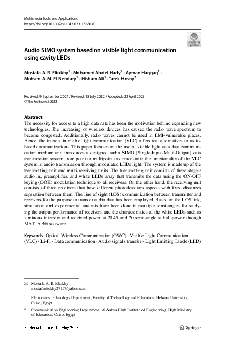(PDF) Audio SIMO system based on visible light communication using ...