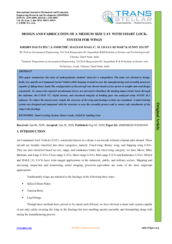 (PDF) Design and Fabrication of a Medium Size Uav with Smart Lock ...