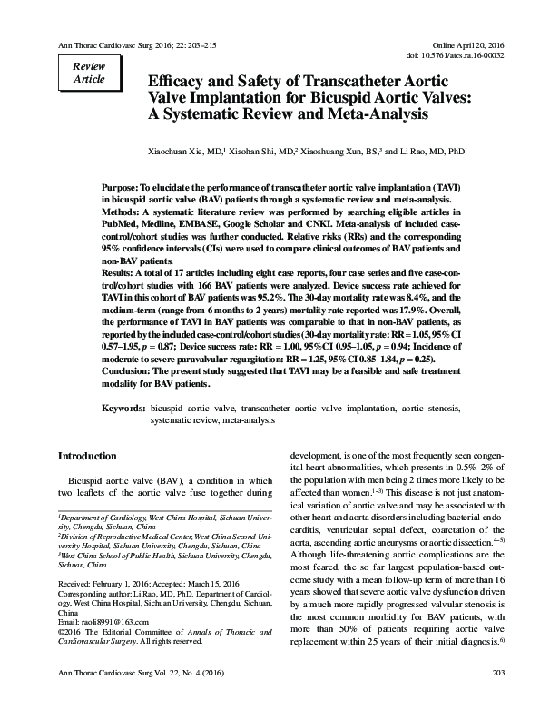(PDF) Efficacy and safety of transcatheter aortic valve replacement in ...