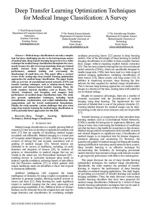 (PDF) Deep Transfer Learning Optimization Techniques for Medical Image ...