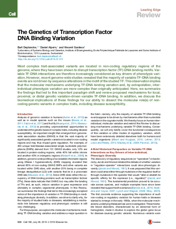 (PDF) The Genetics of Transcription Factor DNA Binding Variation