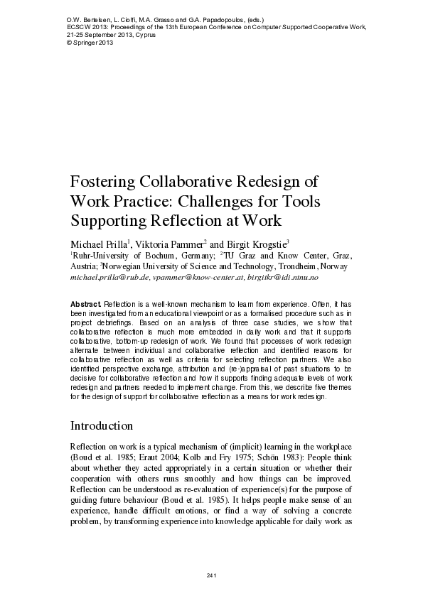 (PDF) Fostering Collaborative Redesign of Work Practice: Challenges for ...