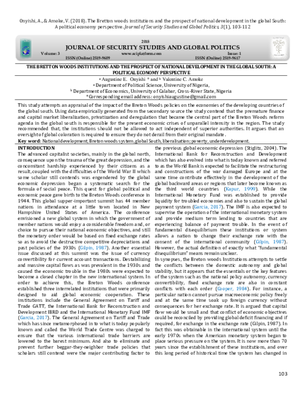 (PDF) The Bretton Woods Institutions and the Prospect of National ...