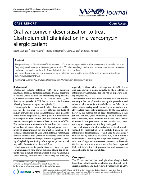 (PDF) Oral vancomycin desensitisation to treat Clostridium difficile ...