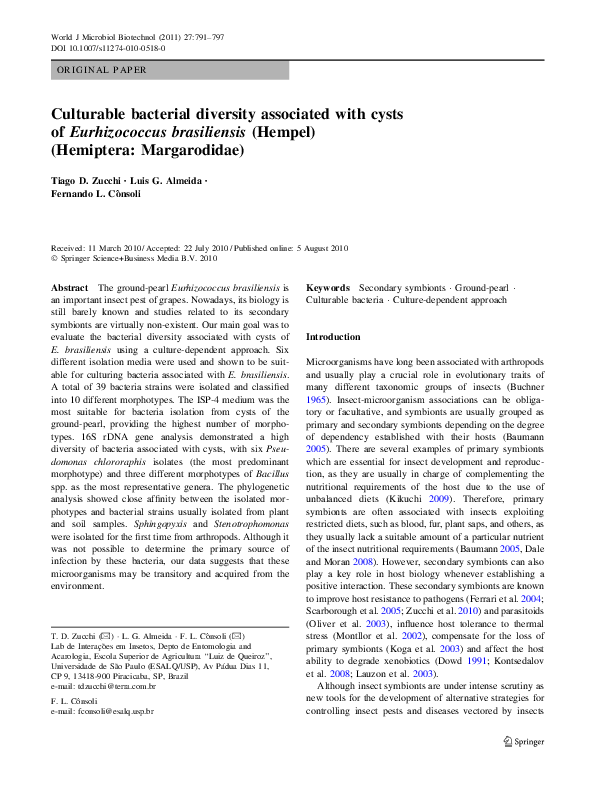 (PDF) Culturable bacterial diversity associated with cysts of ...