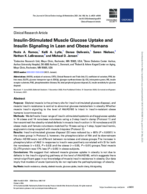(PDF) Insulin-Stimulated Muscle Glucose Uptake and Insulin Signaling in ...