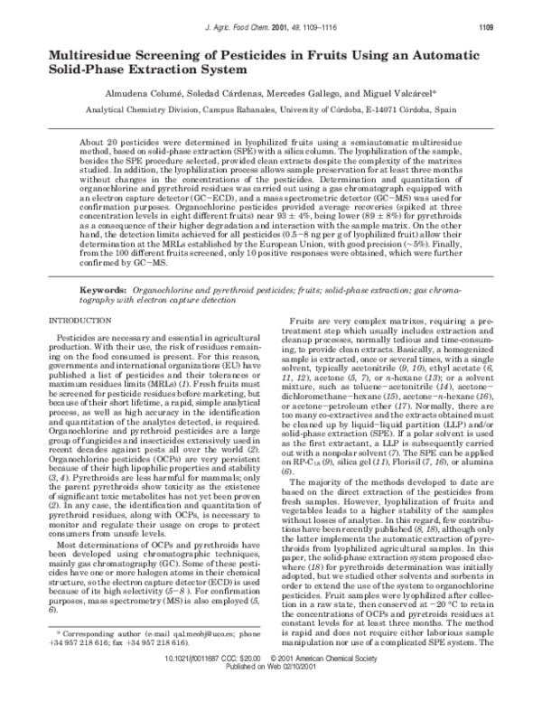 (PDF) Multiresidue Screening of Pesticides in Fruits Using an Automatic