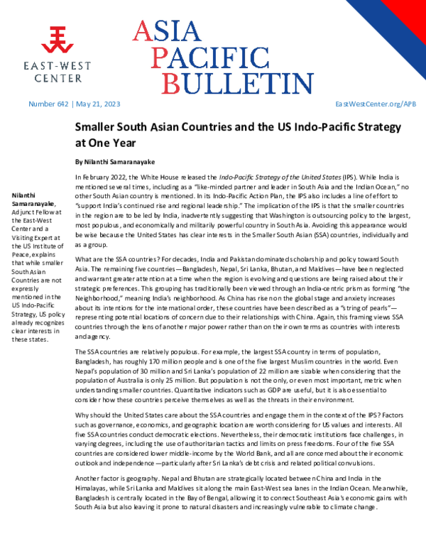 (PDF) Smaller South Asian Countries and the US Indo Pacific Strategy at ...