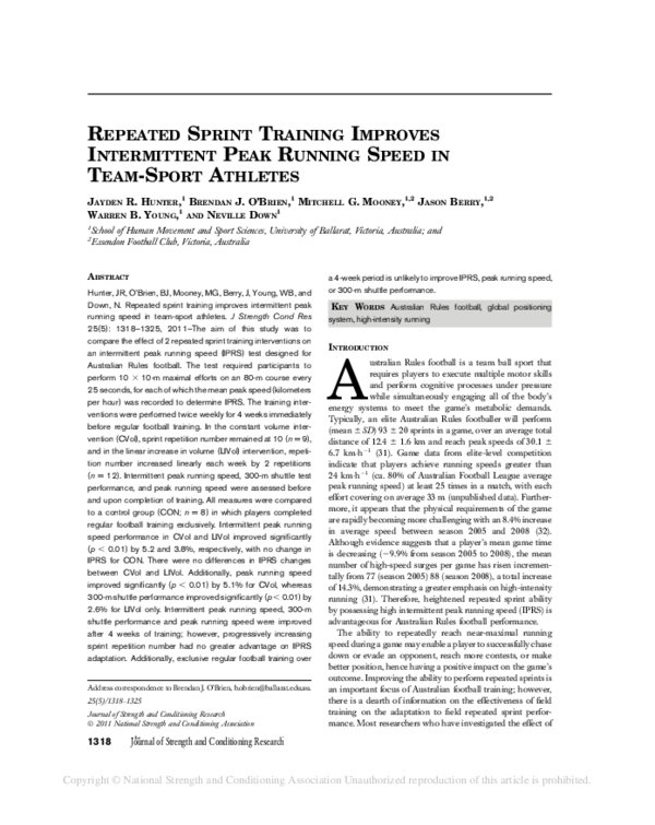 (PDF) Repeated Sprint Training Improves Intermittent Peak Running Speed ...
