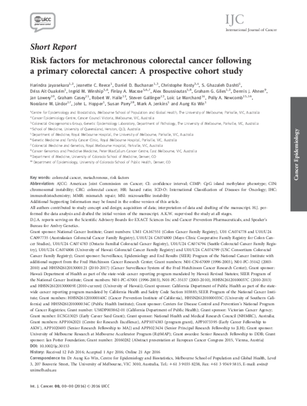 (PDF) 2079 Risk factors for metachronous colorectal cancer following a ...