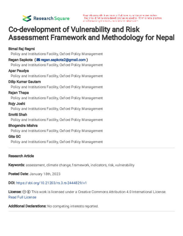 (PDF) Co-development of Vulnerability and Risk Assessment Framework and ...