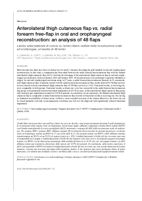 (PDF) Anterolateral thigh cutaneous flap vs. radial forearm free-flap ...