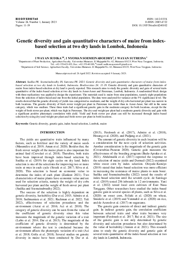 (PDF) Genetic diversity and gain quantitative characters of maize from ...
