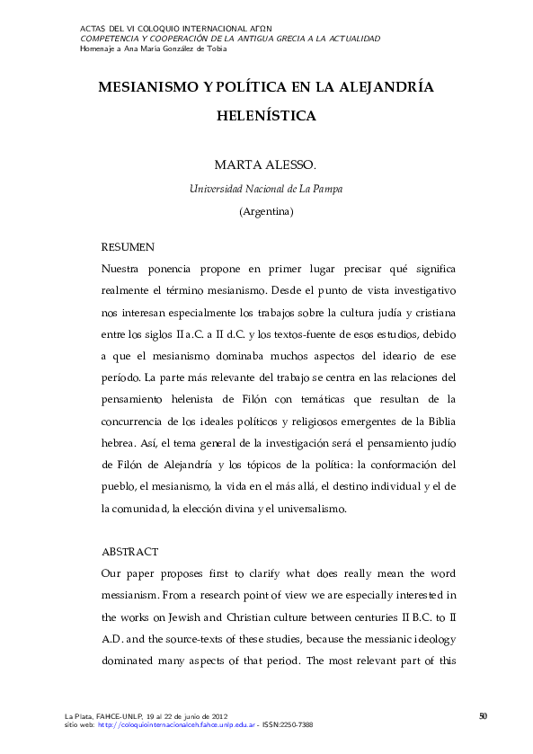 (PDF) Mesianismo y política en la Alejandría helenística