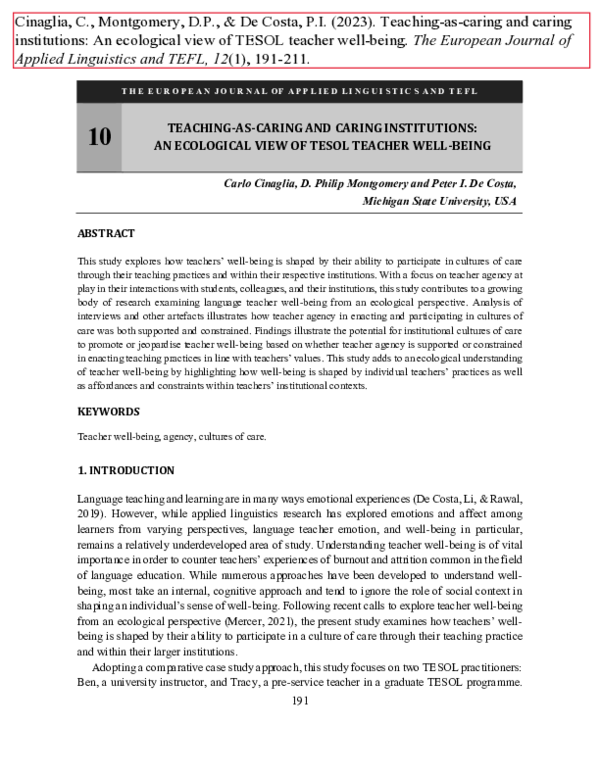 (PDF) TEACHING-AS-CARING AND CARING INSTITUTIONS: AN ECOLOGICAL VIEW OF ...