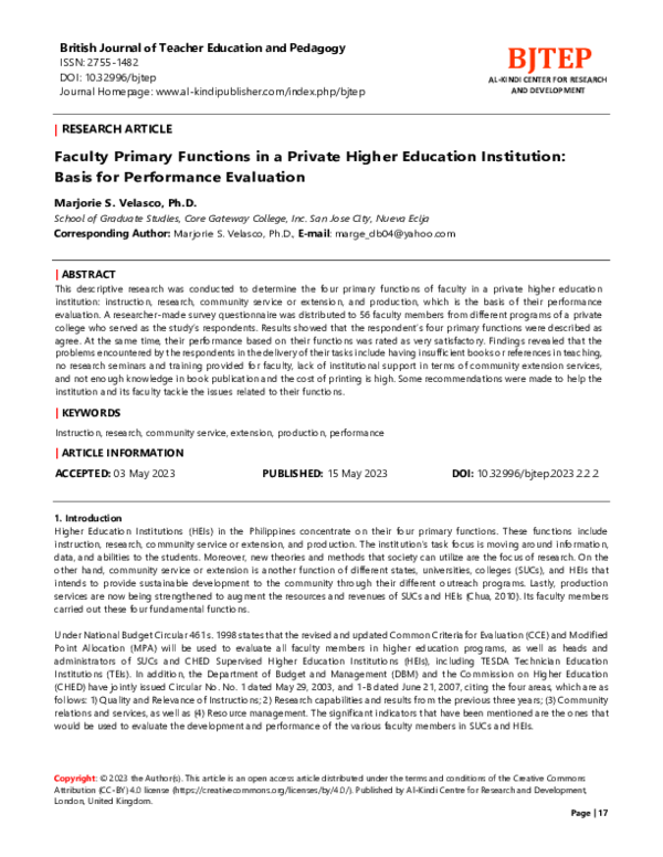 (PDF) Faculty Primary Functions in a Private Higher Education ...
