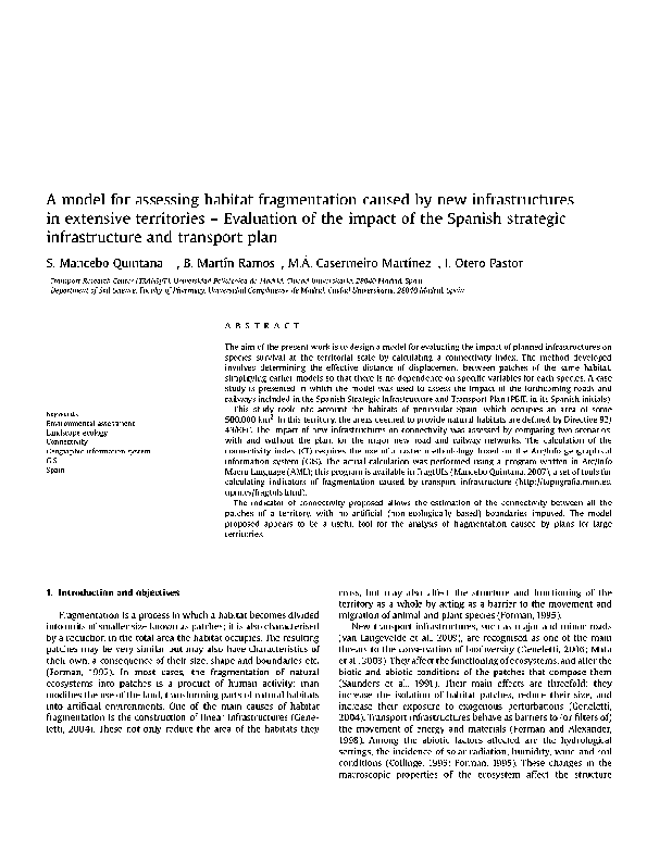 (PDF) A model for assessing habitat fragmentation caused by new ...