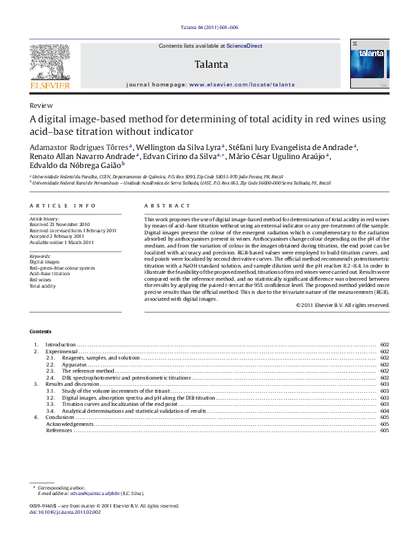 (PDF) A digital imagebased method for determining of total acidity in