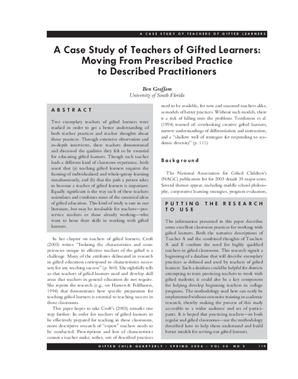 (PDF) A Case Study of Teachers of Gifted Learners: Moving From ...