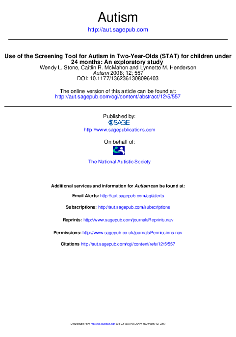 (PDF) Use of the Screening Tool for Autism in Two-Year-Olds (STAT) for ...