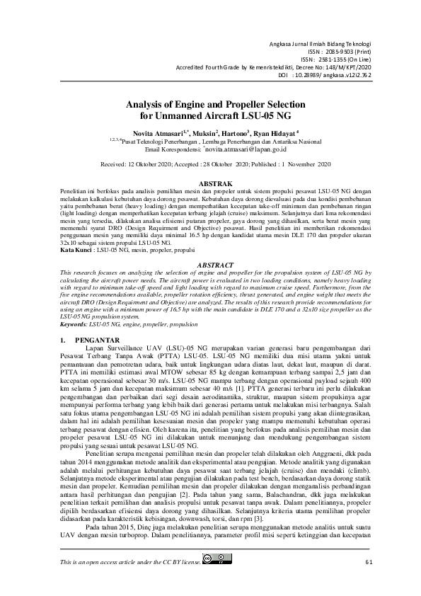(PDF) Analysis of Engine and Propeller Selection for Unmanned Aircraft ...