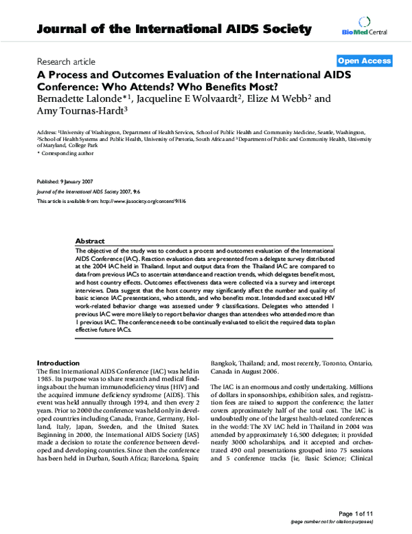 (PDF) A Process and Outcomes Evaluation of the International AIDS ...