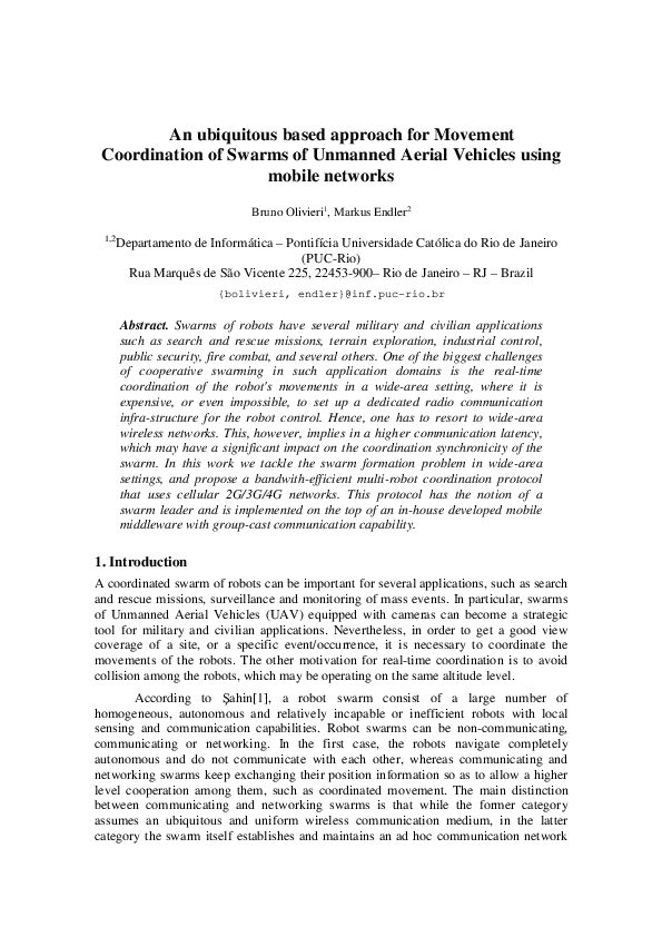 An ubiquitous based approach for Movement Coordination of Swarms of Unmanned Aerial Vehicles using mobile networks
