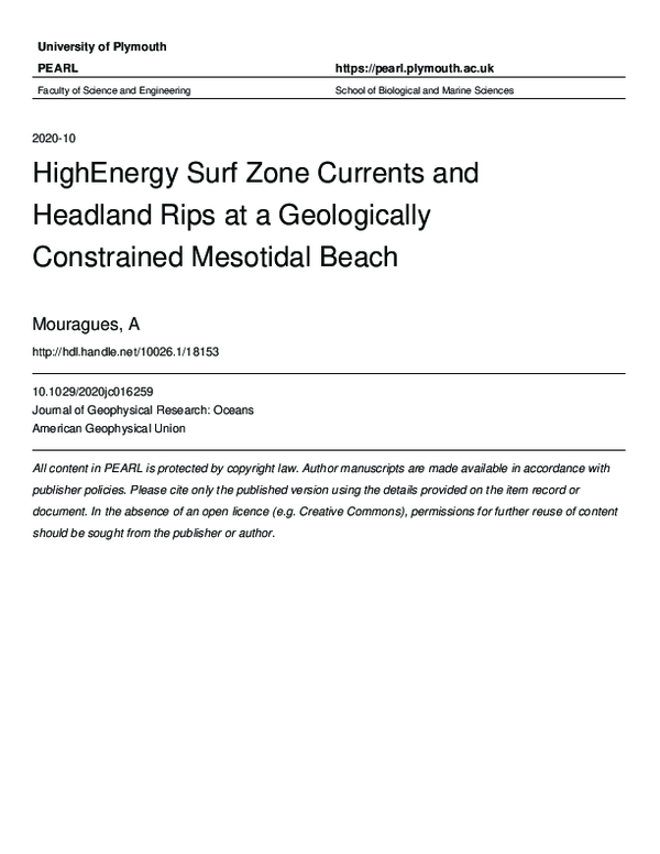 (PDF) High‐Energy Surf Zone Currents and Headland Rips at a ...