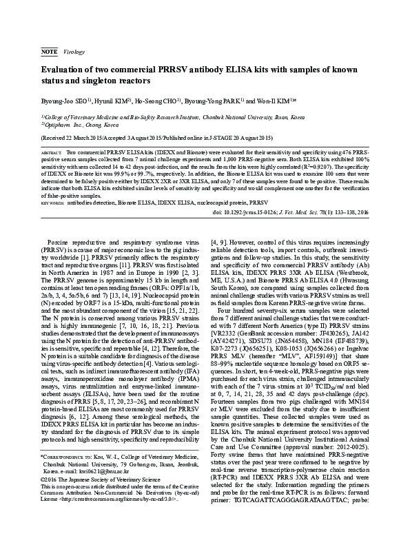 (PDF) Evaluation of two commercial PRRSV antibody ELISA kits with ...