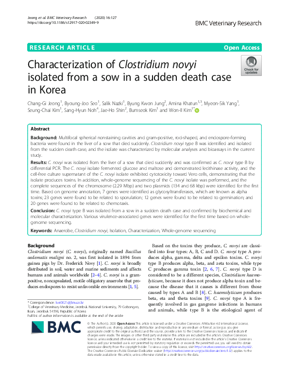 (PDF) Characterization of Clostridium novyi isolated from a sow in a ...
