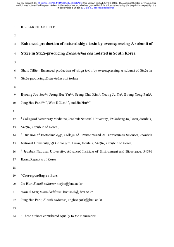 (PDF) Enhanced production of natural shiga toxin by overexpressing A ...