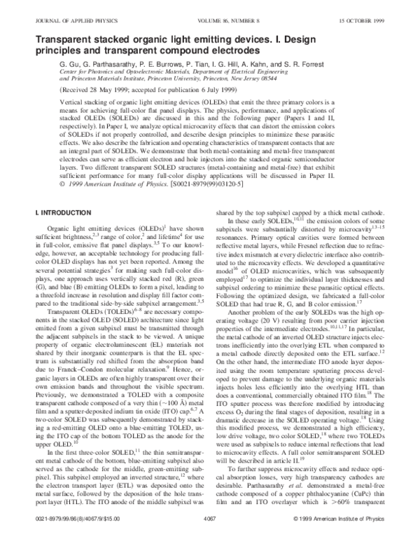 (PDF) Transparent stacked organic light emitting devices. I. Design ...
