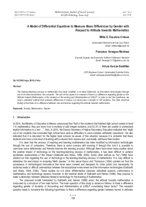 (PDF) A Model of Differential Equations to Measure Mean Differences by ...