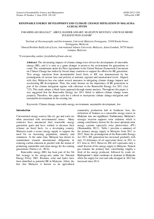 (PDF) Renewable energy development and climate change mitigation in ...