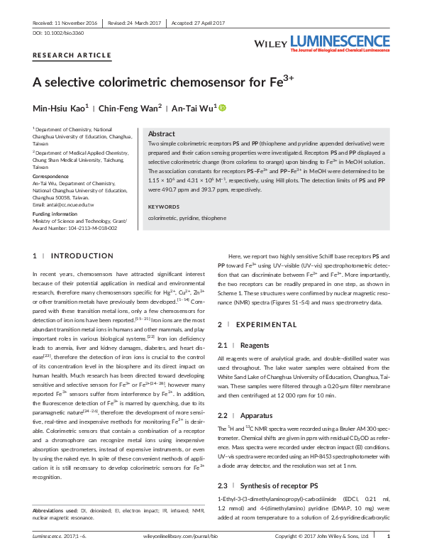 (PDF) A selective colorimetric chemosensor for Fe(3)