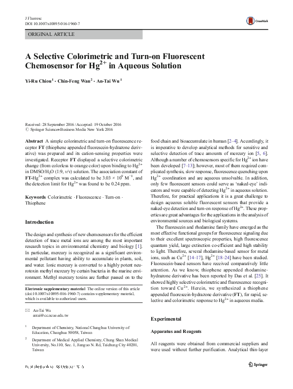 (PDF) A Selective Colorimetric and Turn-on Fluorescent Chemosensor for ...