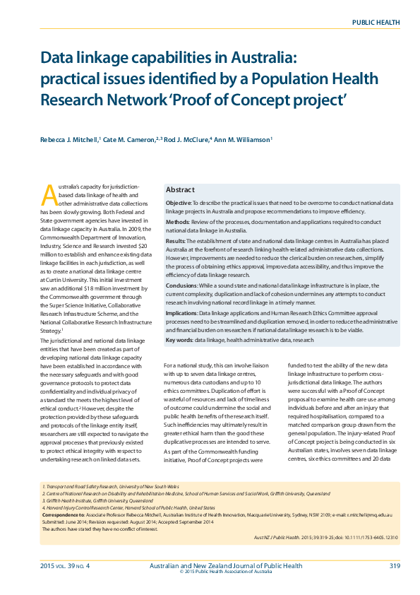 (PDF) Data linkage capabilities in Australia: practical issues ...