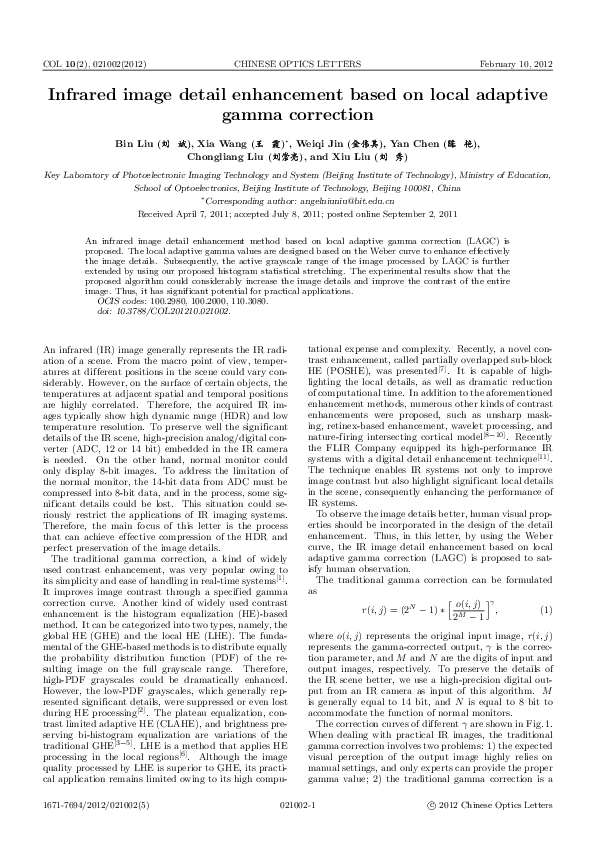 (PDF) Infrared image detail enhancement based on local adaptive gamma ...
