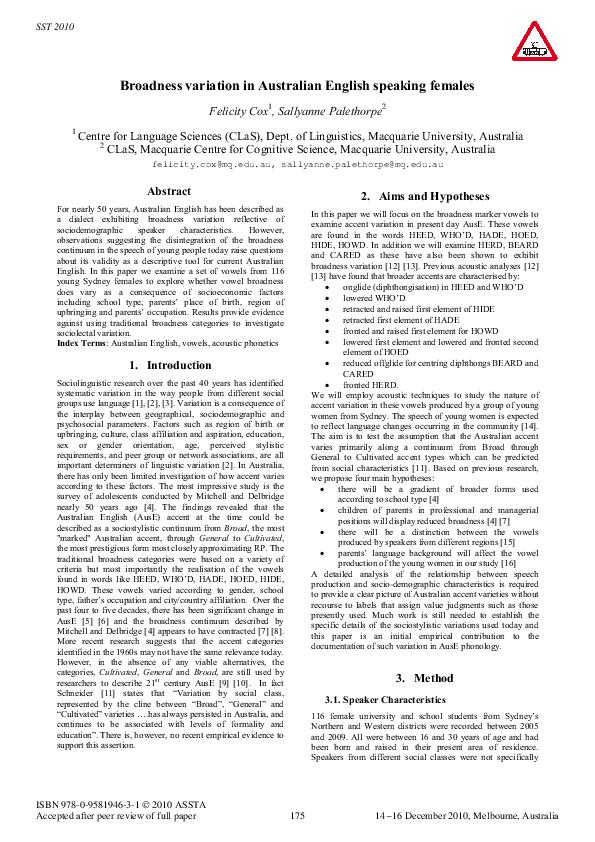 (PDF) Broadness variation in Australian English speaking females