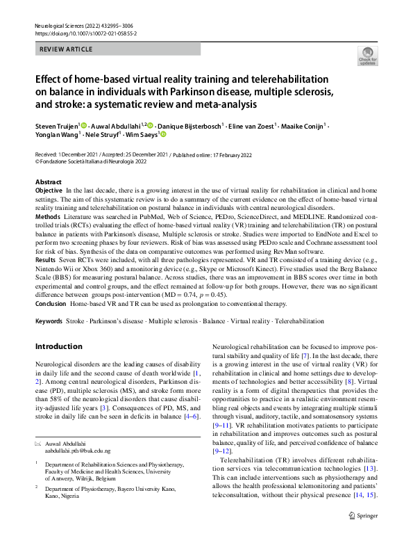 (PDF) Effect of home-based virtual reality training and ...