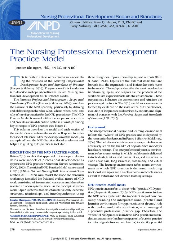 (PDF) The Nursing Professional Development Practice Model | Melanie ...