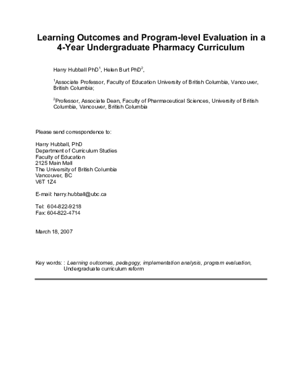 (PDF) Learning Outcomes and Program-level Evaluation in a Four-year ...
