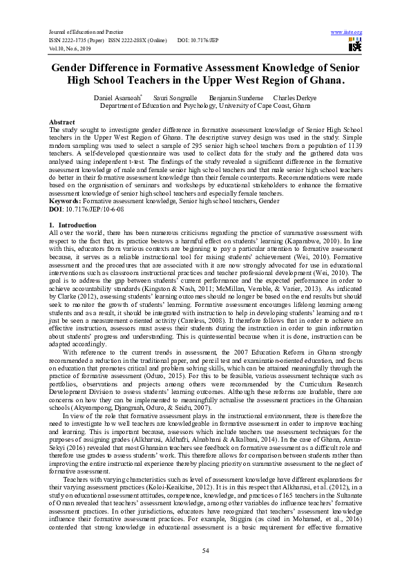(PDF) Gender Difference in Formative Assessment Knowledge of Senior ...