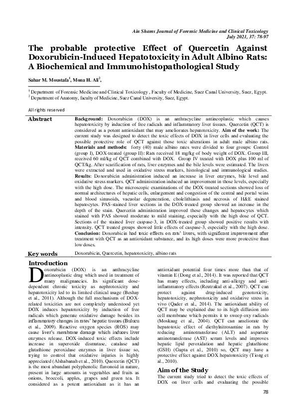(PDF) The probable protective Effect of Quercetin Against Doxorubicin ...